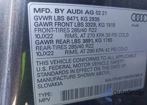 2021 Audi Q8 Prestige 55 Tfsi Quattro Tiptronic from USA, damaged, VIN WA1FVAF10MD026916